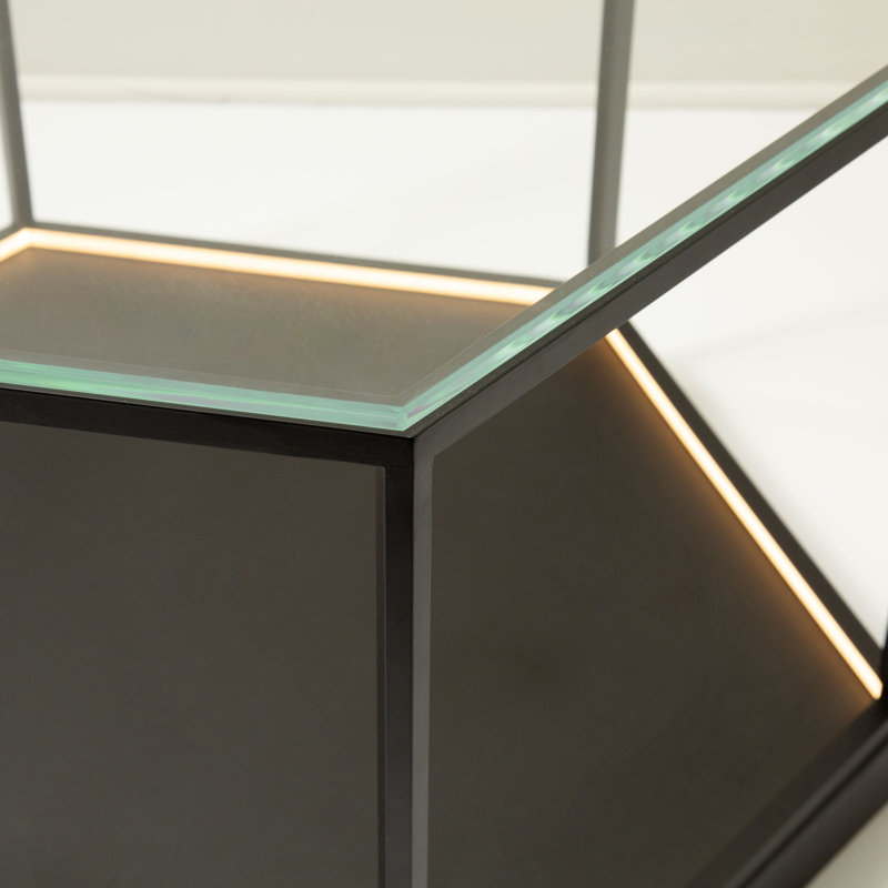 Tavola Matte Black Round Metal LED Table with Tempered Glass