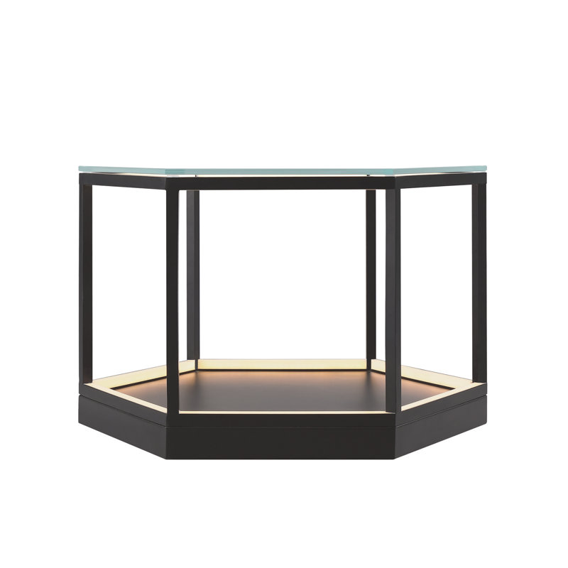 Tavola Matte Black Round Metal LED Table with Tempered Glass