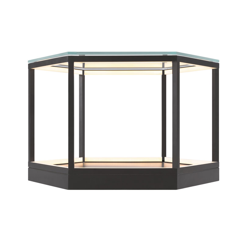 Tavola Matte Black Round Metal LED Table with Tempered Glass