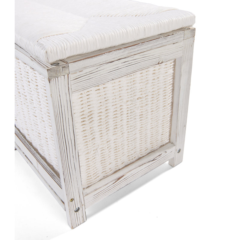 White Pine Wicker-Style Kid's Storage Bench with Baskets