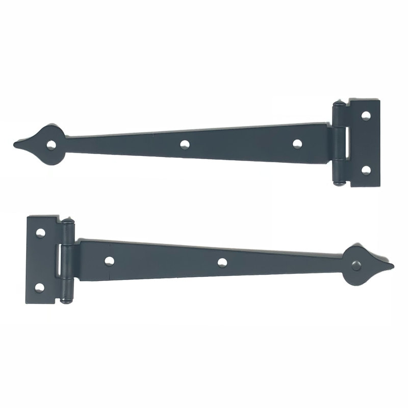 6-1/2" Black Iron Flush-Mount Heart Strap Hinges, Pair