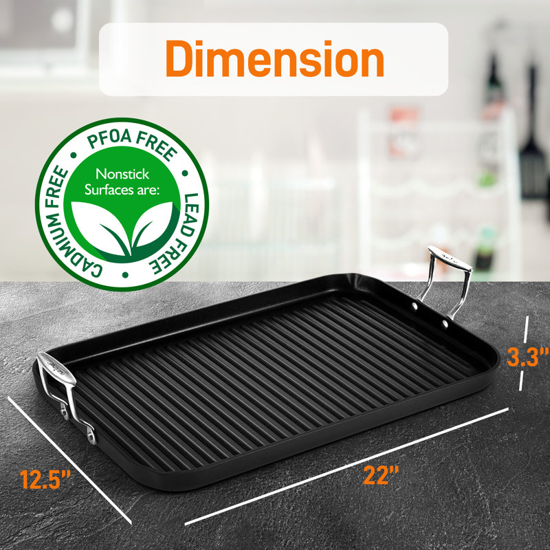 20'' x 13'' Hard-Anodized Nonstick Double Burner Grill & Griddle
