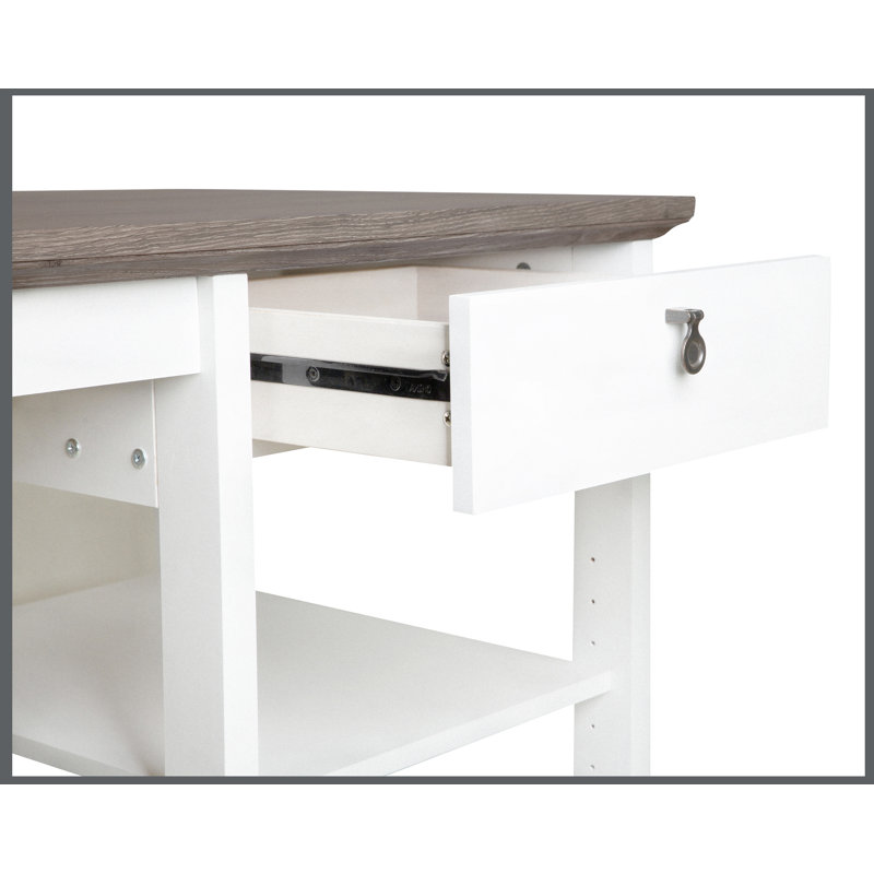 Finley White and Gray Oak L-Shaped Writing Desk with Drawer