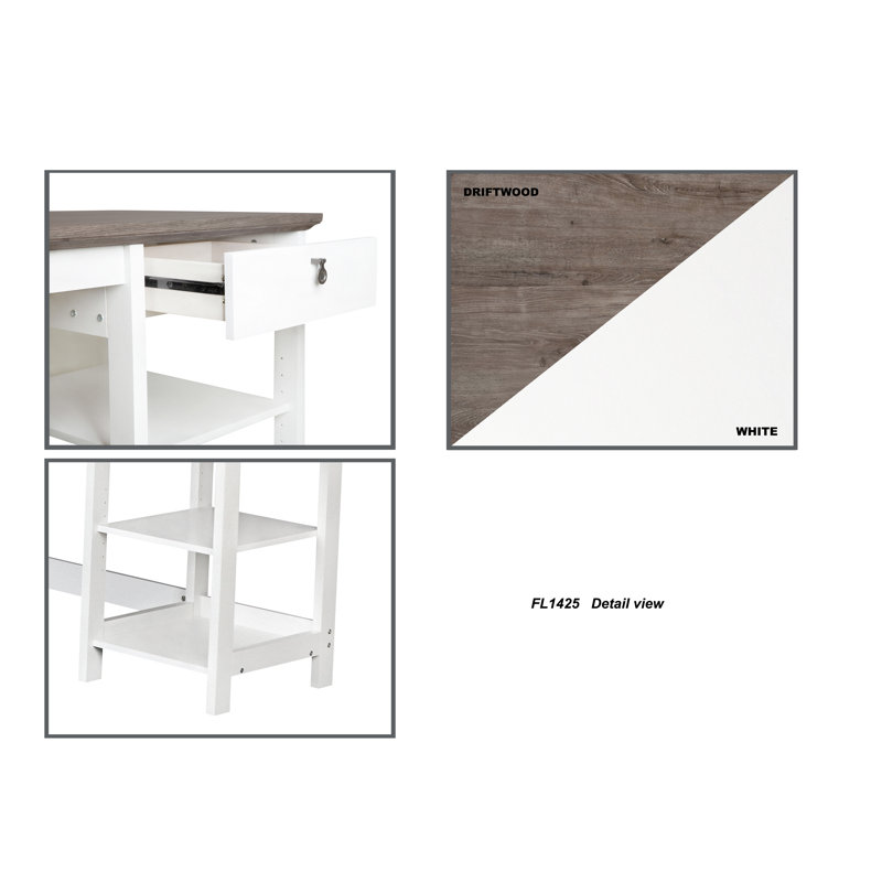 Finley White and Gray Oak L-Shaped Writing Desk with Drawer