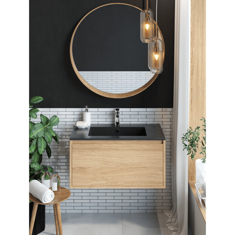 Lugano 32" Black Stone Modern Single Vanity Sink