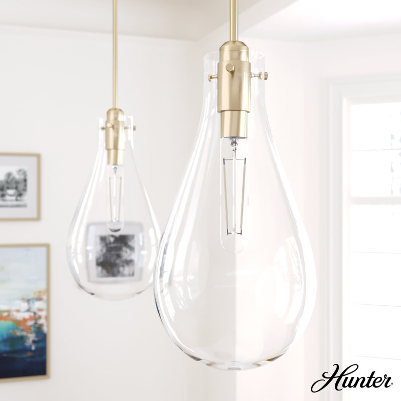 Lundin Palm Gold Mini Tear Drop Pendant Light with Clear Glass