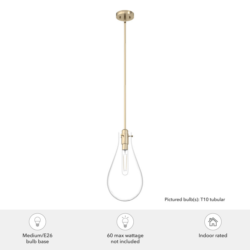 Lundin Palm Gold Mini Tear Drop Pendant Light with Clear Glass