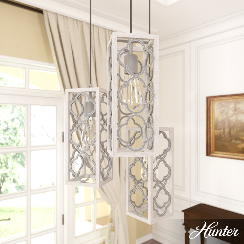 Gablecrest 15.75'' Distressed White 3-Light Cluster Pendant
