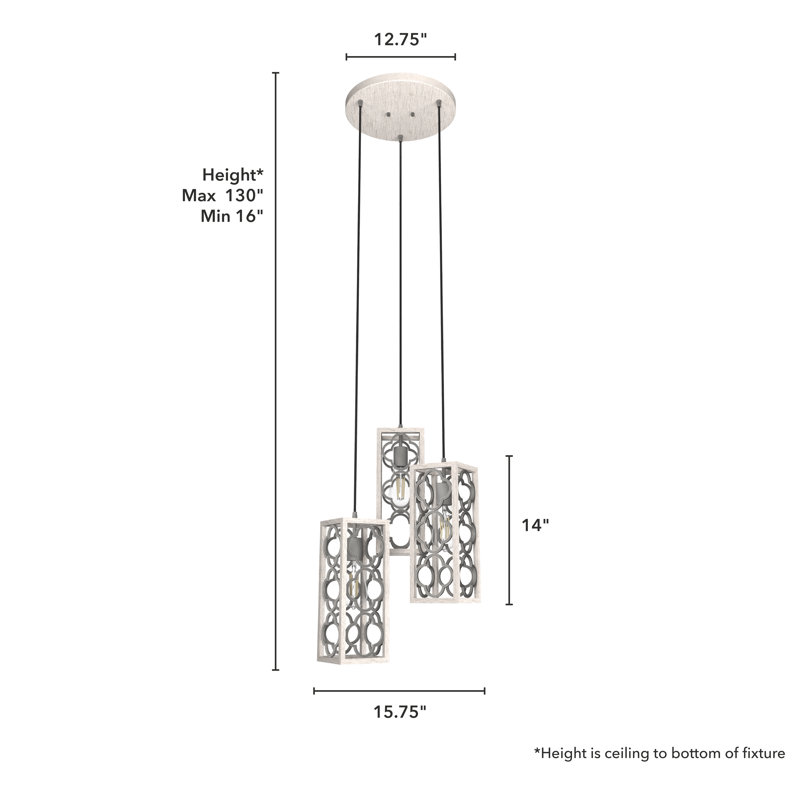 Gablecrest 15.75'' Distressed White 3-Light Cluster Pendant