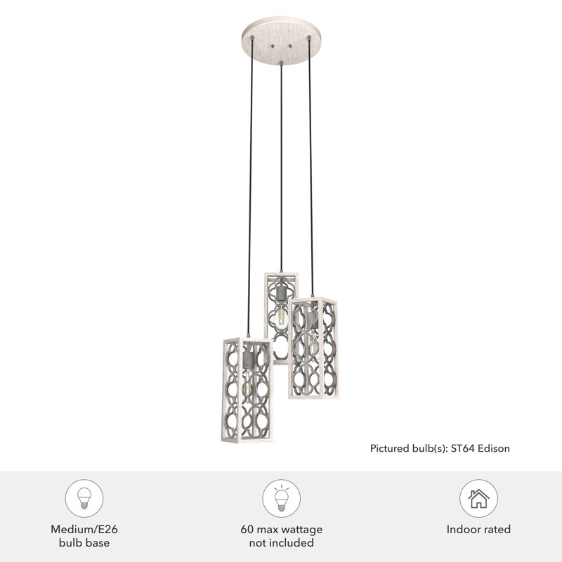 Gablecrest 15.75'' Distressed White 3-Light Cluster Pendant