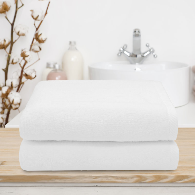 Ediree White Turkish Cotton Bath Towels Set of 2
