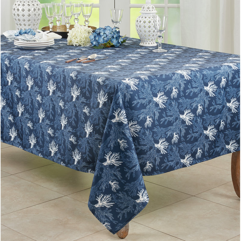 Navy Blue Sea Coral Rectangular Polyester Tablecloth