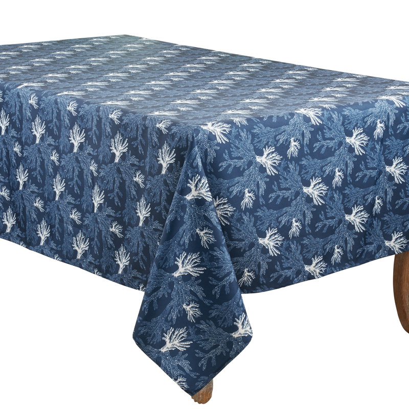 Navy Blue Sea Coral Rectangular Polyester Tablecloth