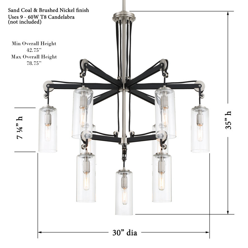 Pullman Junction Coal and Brushed Nickel 9-Light Chandelier