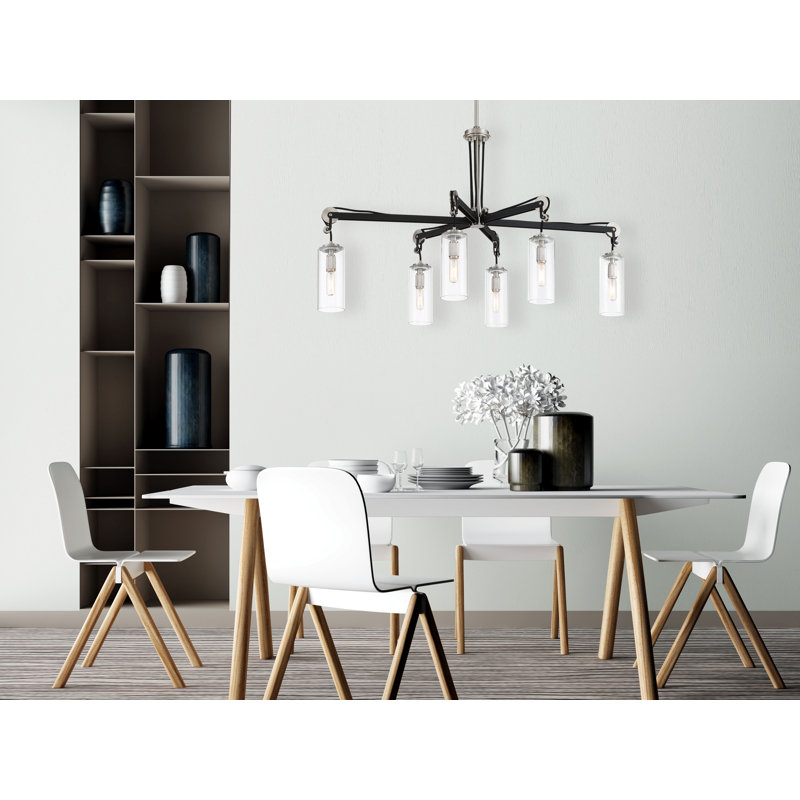 Pullman Junction Classic 6-Light Brushed Nickel & Glass Chandelier