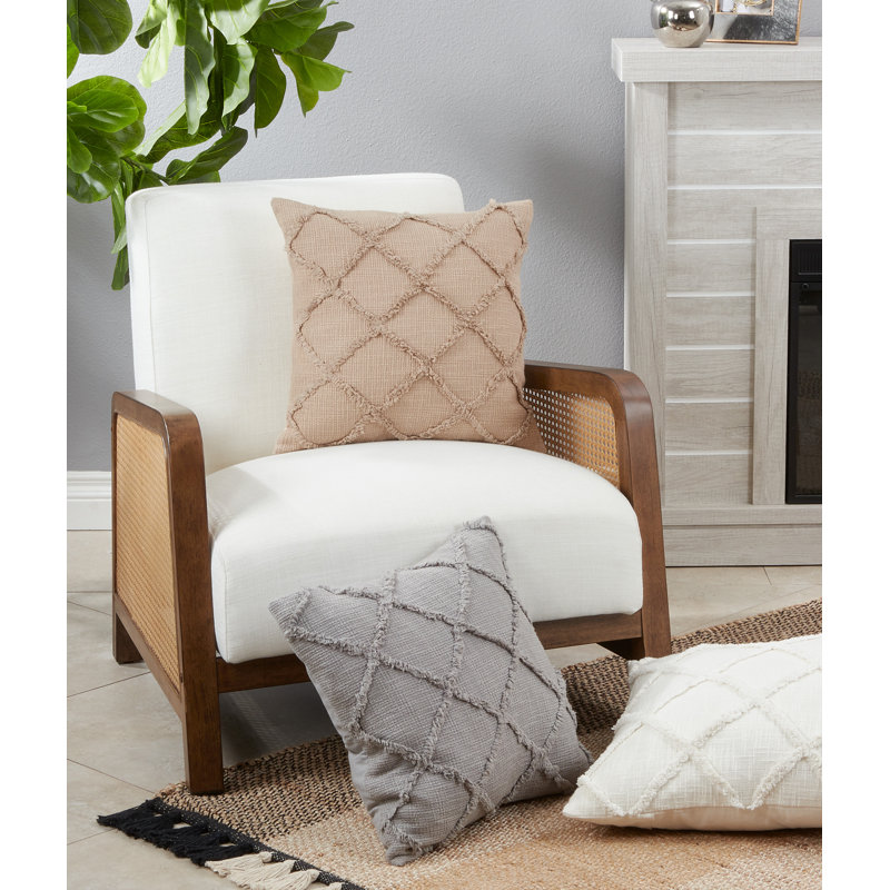 Ivory Diamond Tufted Cotton Throw Pillow