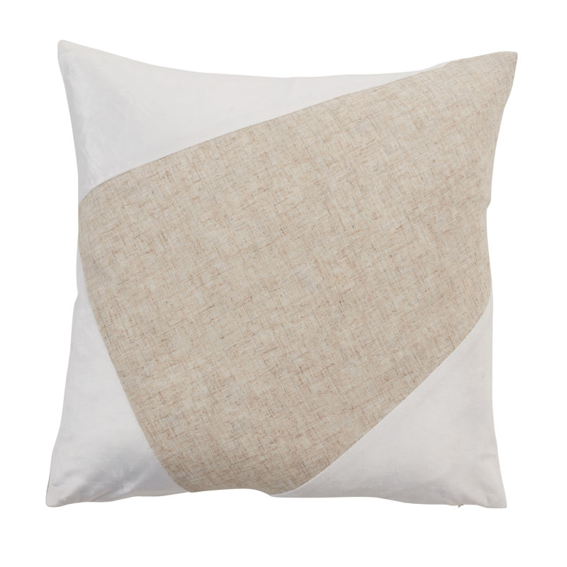 White and Beige Geometric Velvet Euro Throw Pillow