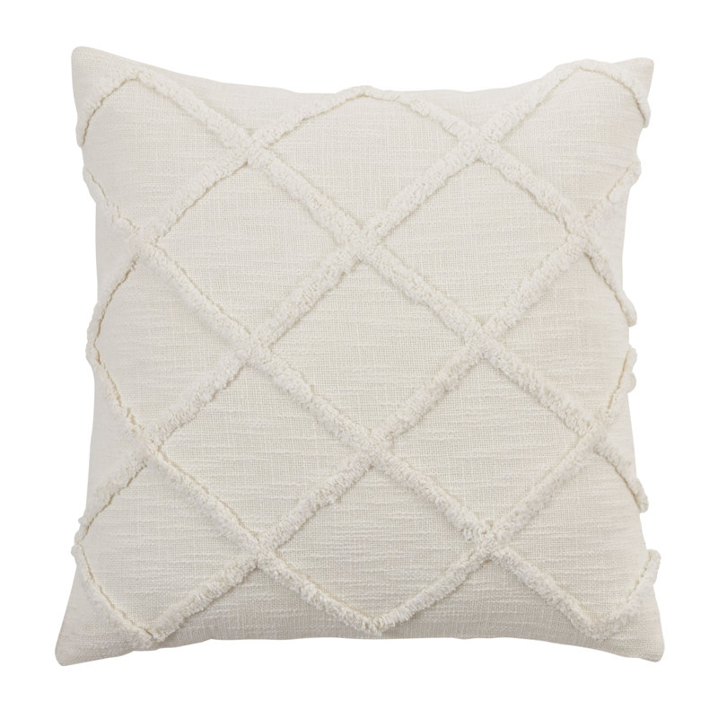 Ivory Diamond Tufted Cotton Throw Pillow Cover