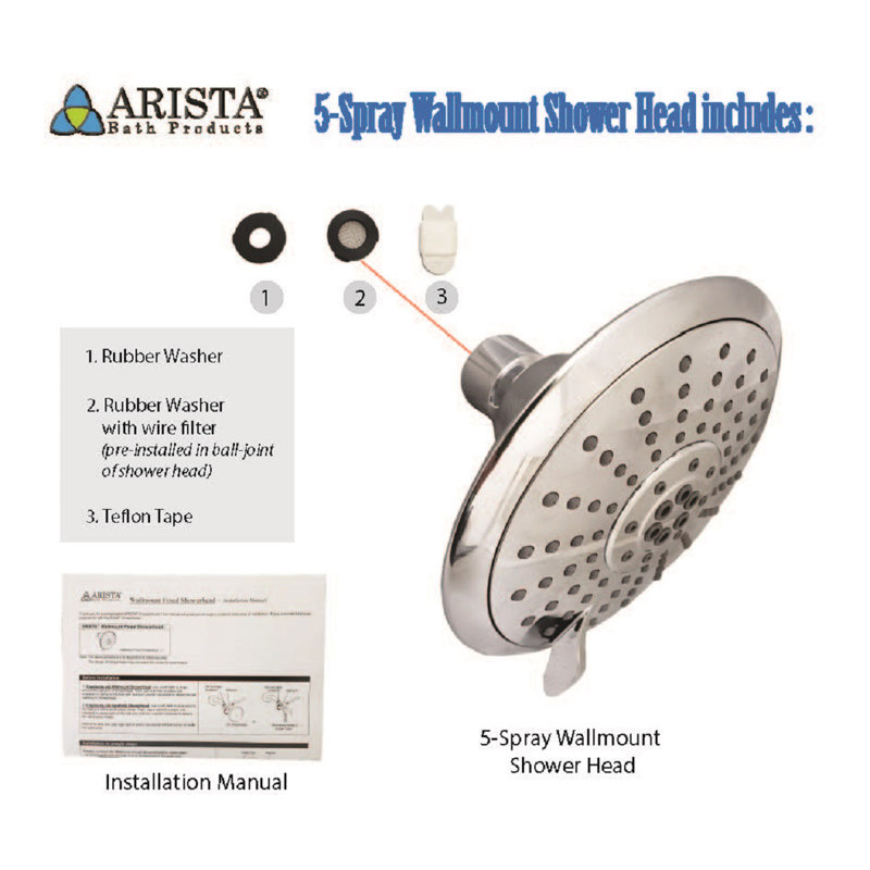 Chrome Polished Wall Mounted Shower Head with Filter