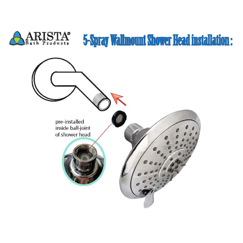 Chrome Polished Wall Mounted Shower Head with Filter
