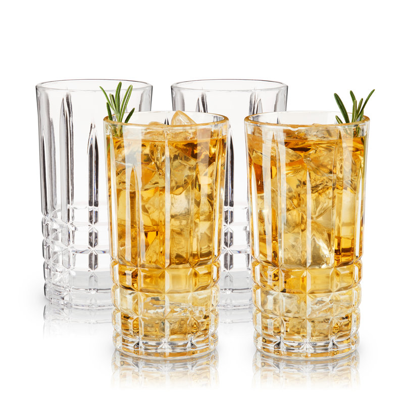 Viski Highland Square Cut Crystal Highball Glasses Set of 4