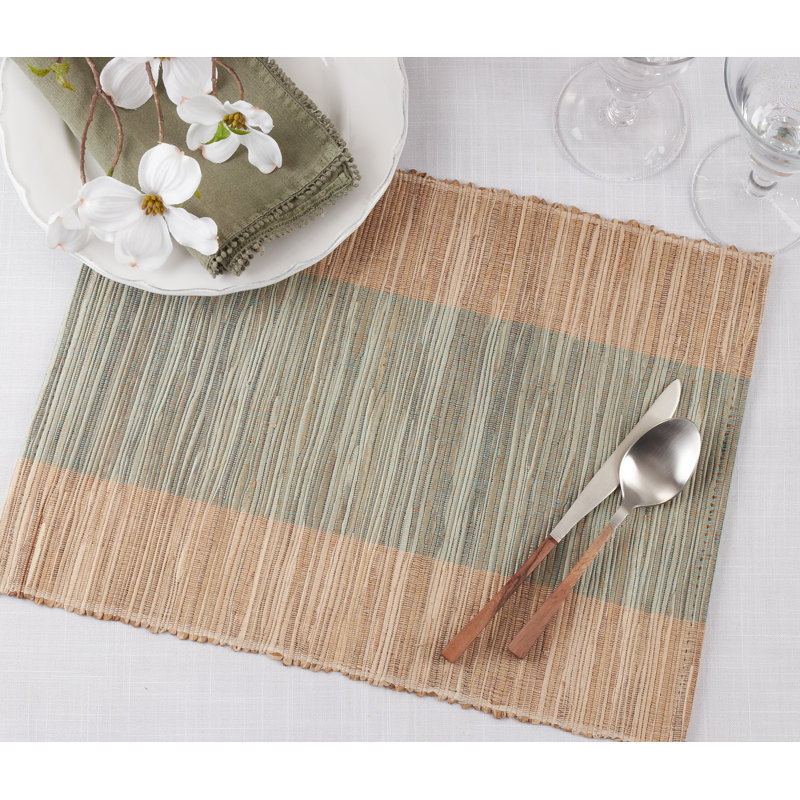 Turquoise and Beige Shimmering Banded Fabric Placemats Set of 4