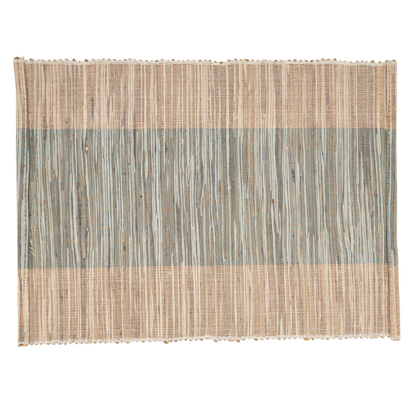 Turquoise and Beige Shimmering Banded Fabric Placemats Set of 4