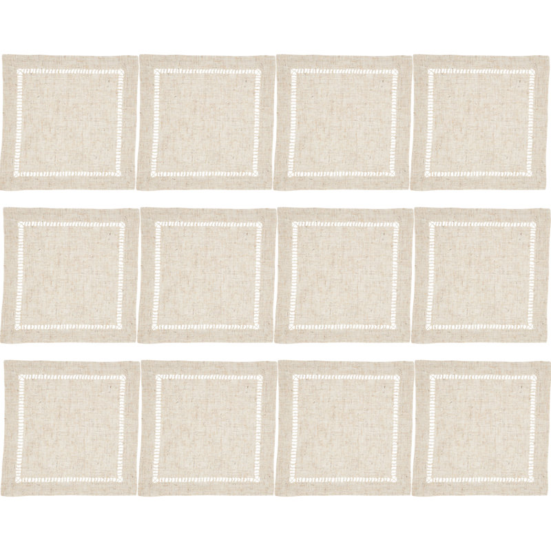 Natural Poly-Linen Blend Hemstitch Dinner Napkins, Set of 12