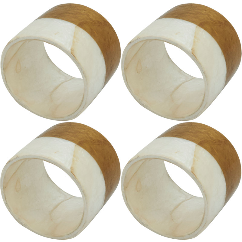 Gold and White Capiz Table Napkin Rings, Set of 4