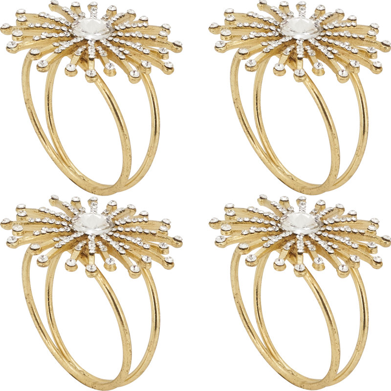 Gold Jewel Starburst Metal Napkin Rings Set of 4