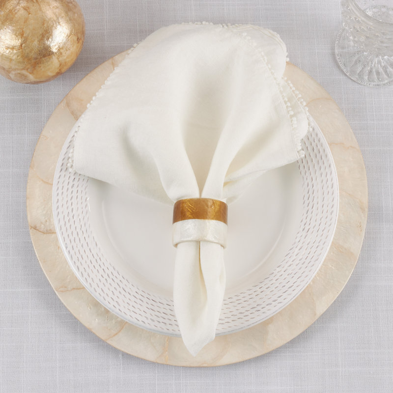 Gold and White Capiz Table Napkin Rings, Set of 4