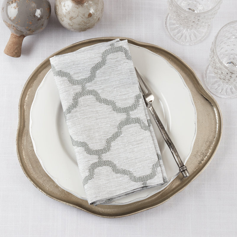 Gray Polyester Moroccan Design Dinner Napkins Set of 4