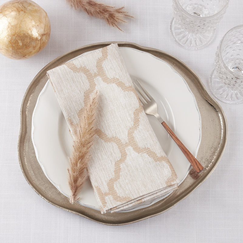 Taupe Polyester Geometric Square Napkin Set of 4