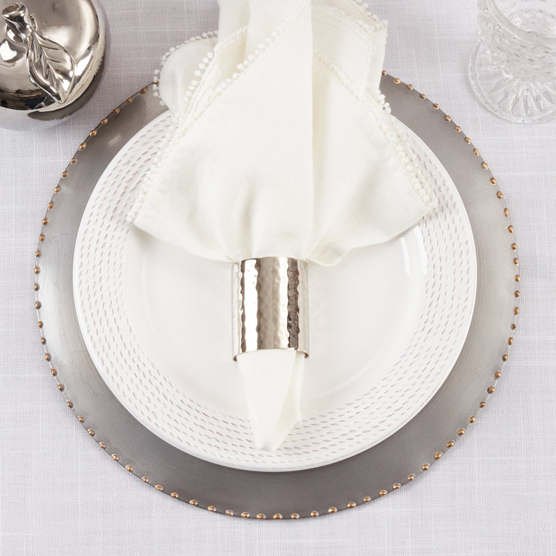 Silver Hammered Design Modern Napkin Rings Set of 4