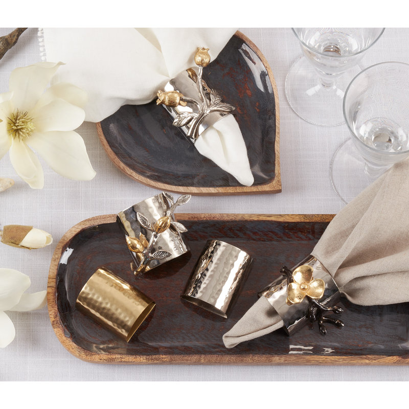 Silver Hammered Design Modern Napkin Rings Set of 4