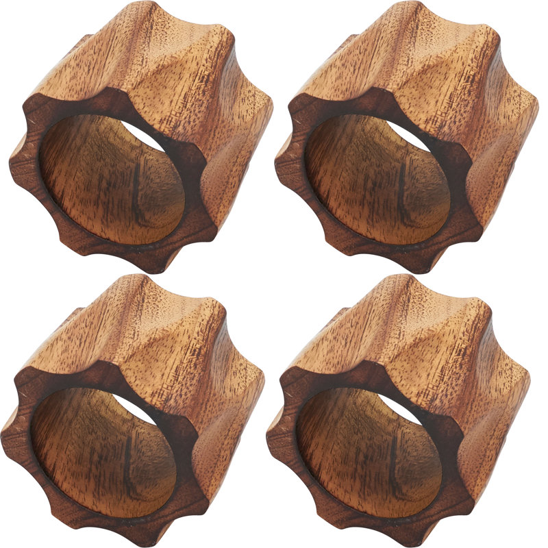 Twisted Design Brown Wood Napkin Rings Set of 4