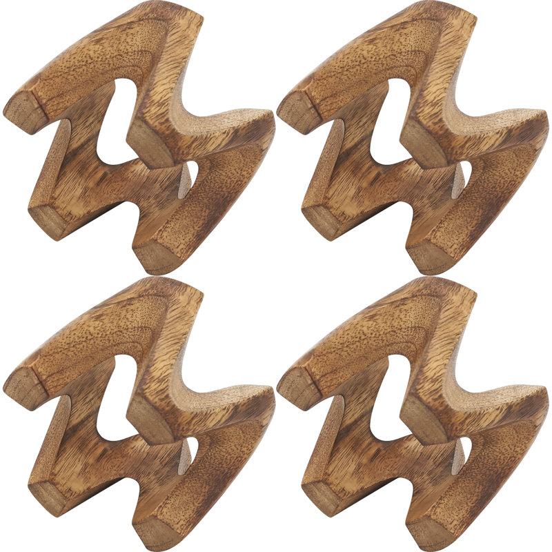 Natural Mango Wood W Design Napkin Rings Set of 4