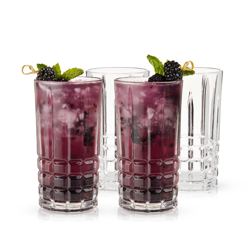 Viski Highland Square Cut Crystal Highball Glasses Set of 4