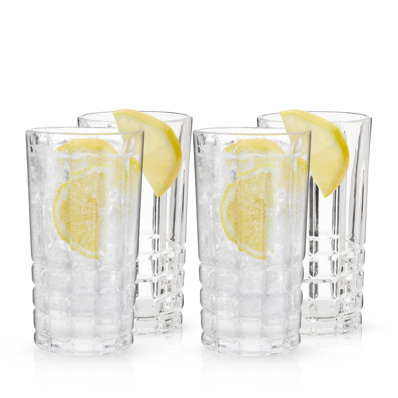 Viski Highland Square Cut Crystal Highball Glasses Set of 4