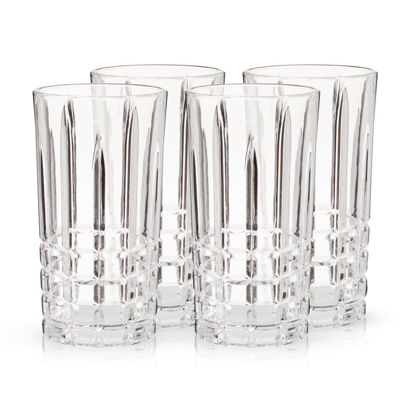 Viski Highland Square Cut Crystal Highball Glasses Set of 4