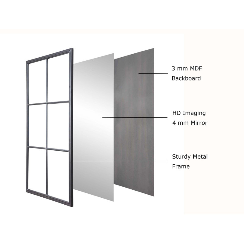Elegant Classic 48" Rectangular Windowpane Wall Mirror in Black