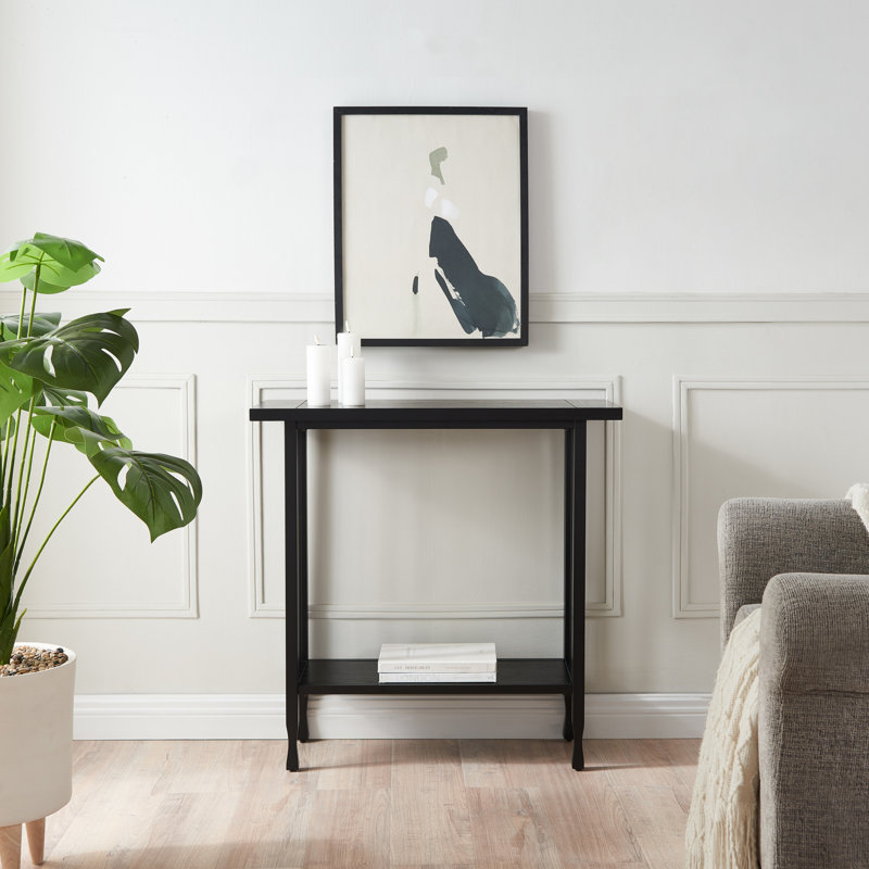 Mission Oak and Black Metal Console Table with Storage
