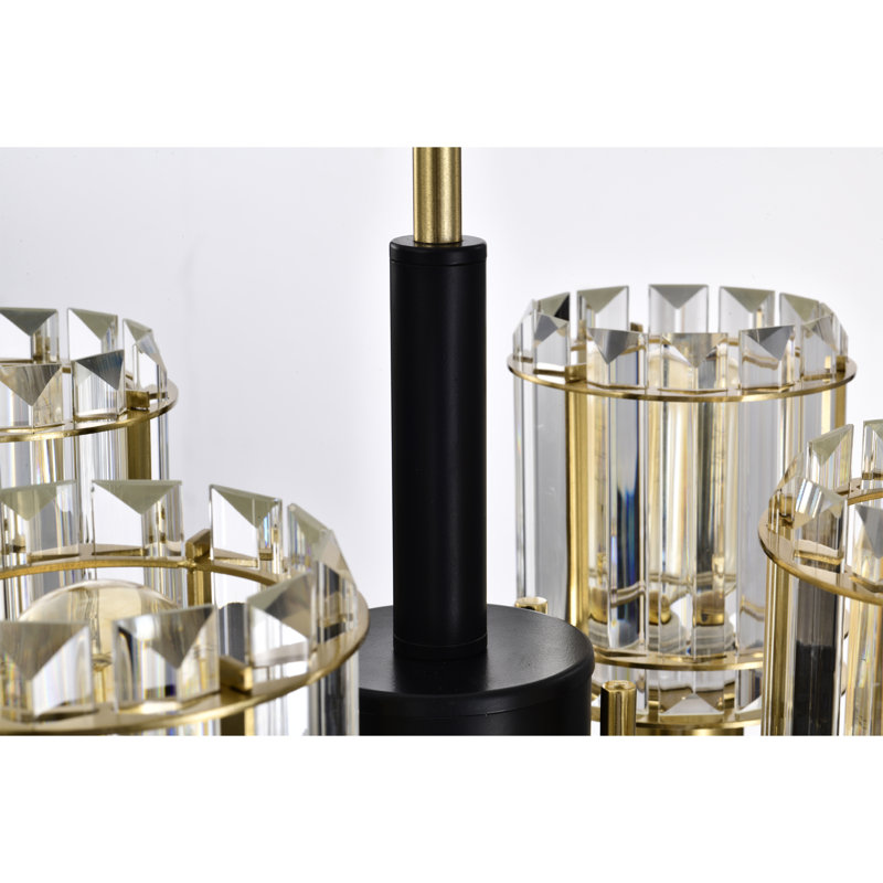 Sirita 16" Matte Black and Brass 4-Light Crystal Chandelier