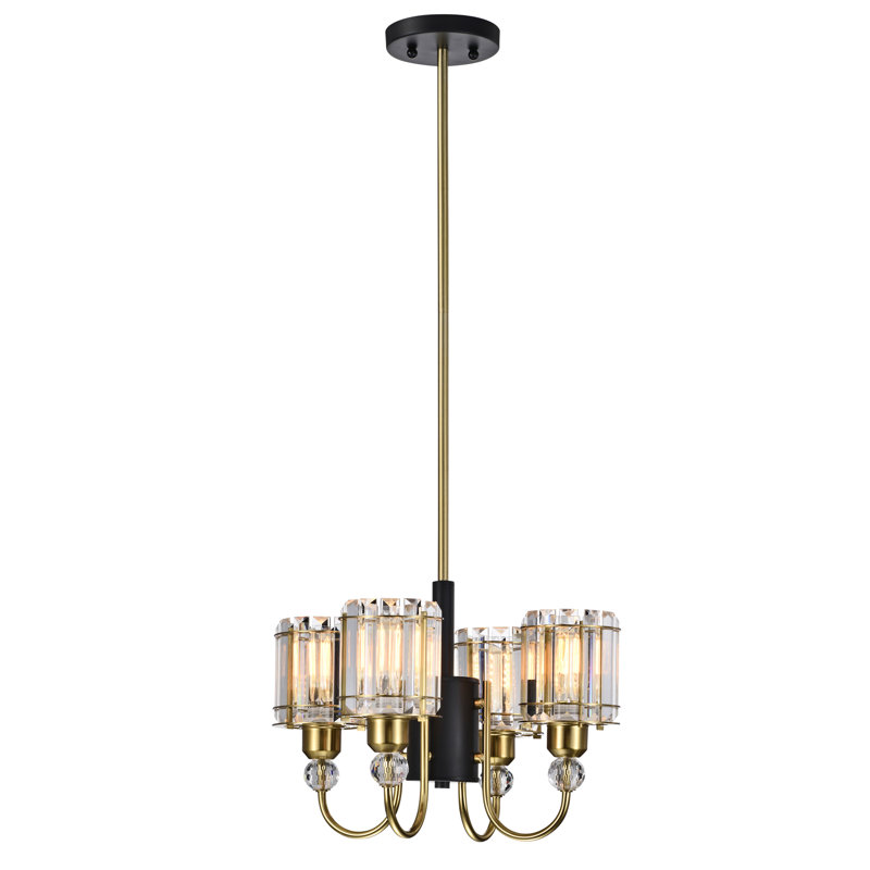 Sirita 16" Matte Black and Brass 4-Light Crystal Chandelier