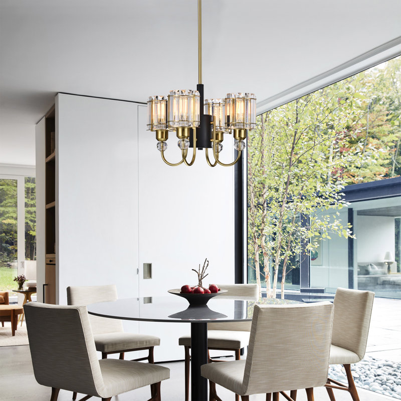 Sirita 16" Matte Black and Brass 4-Light Crystal Chandelier
