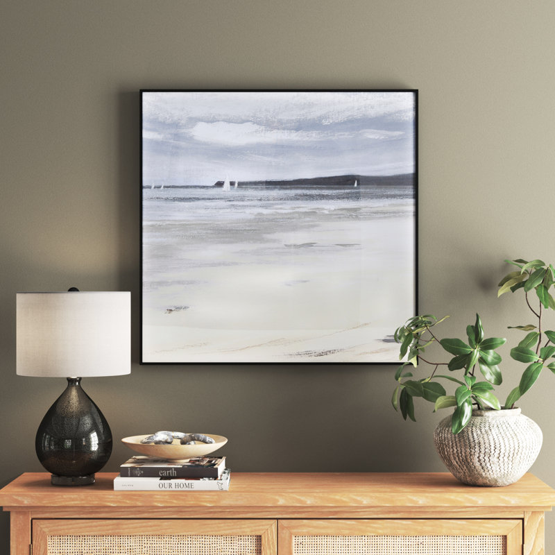 Coastal Landscape Watercolor Print in Black Metal Frame