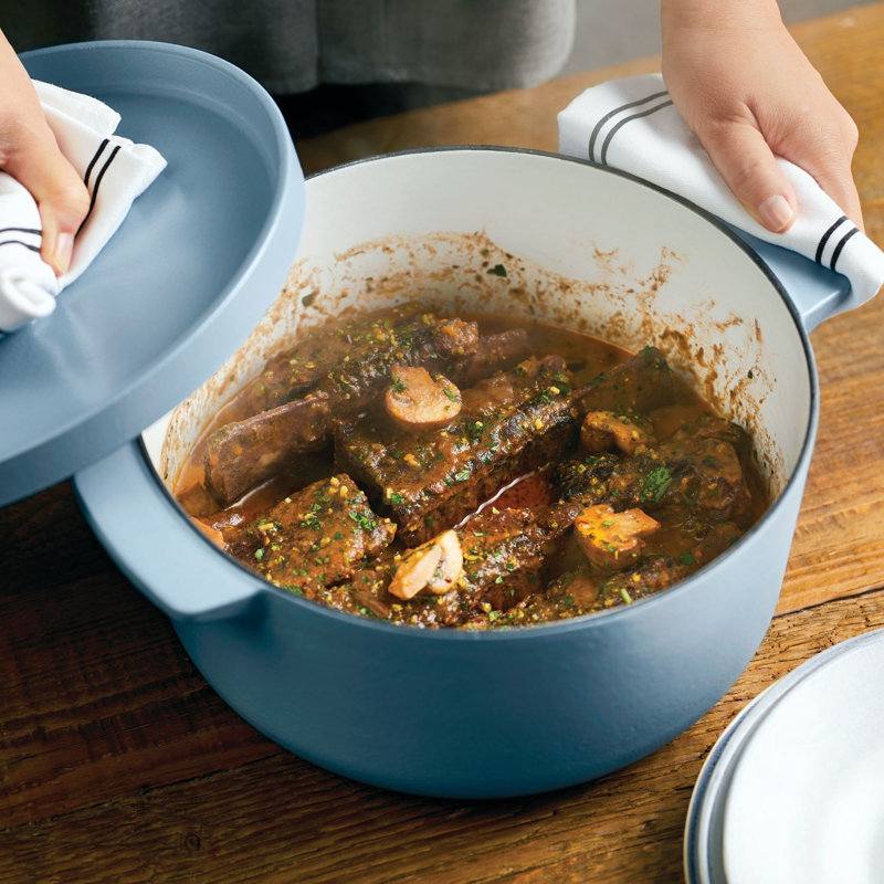 Blue Enameled Cast Iron Round Dutch Oven, 6-Quart