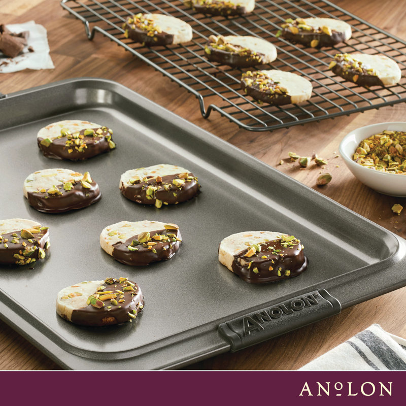 Gray Nonstick Baking Sheet and Cooling Rack Set, 11" x 17"