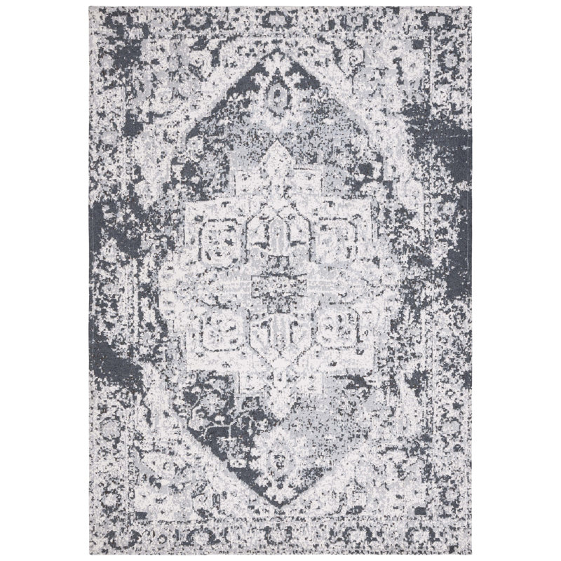 Modern Washable Black and Green 4' x 6' Wool-Cotton Blend Rug