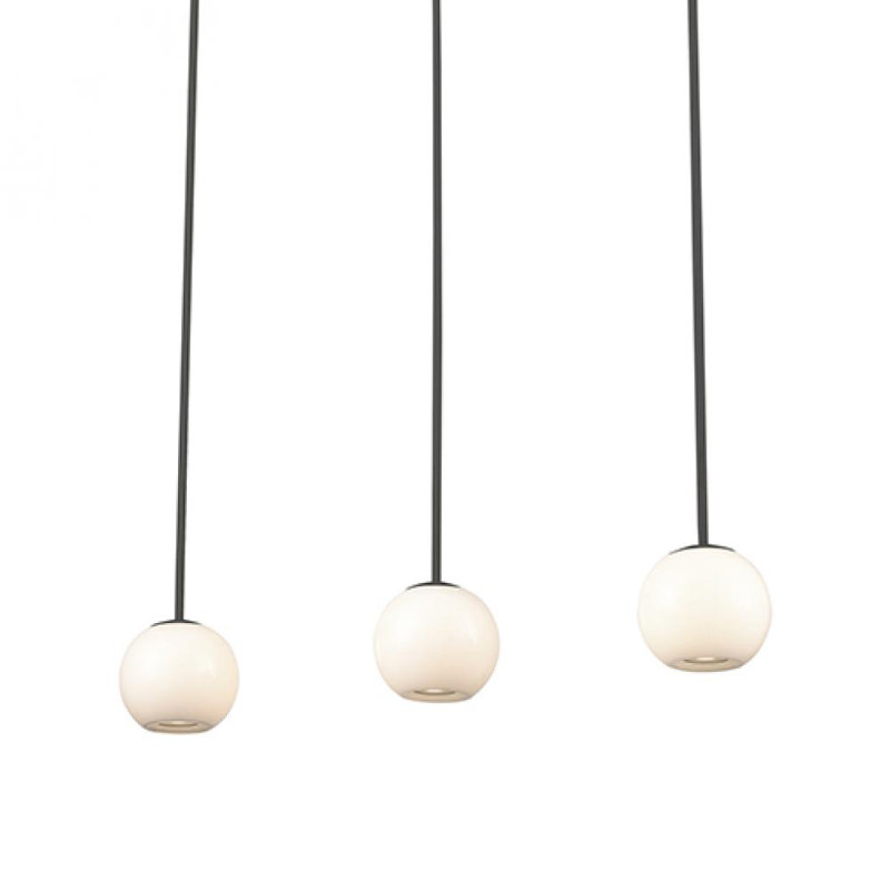Black Glass LED Globe Pendant Light, 4" Width